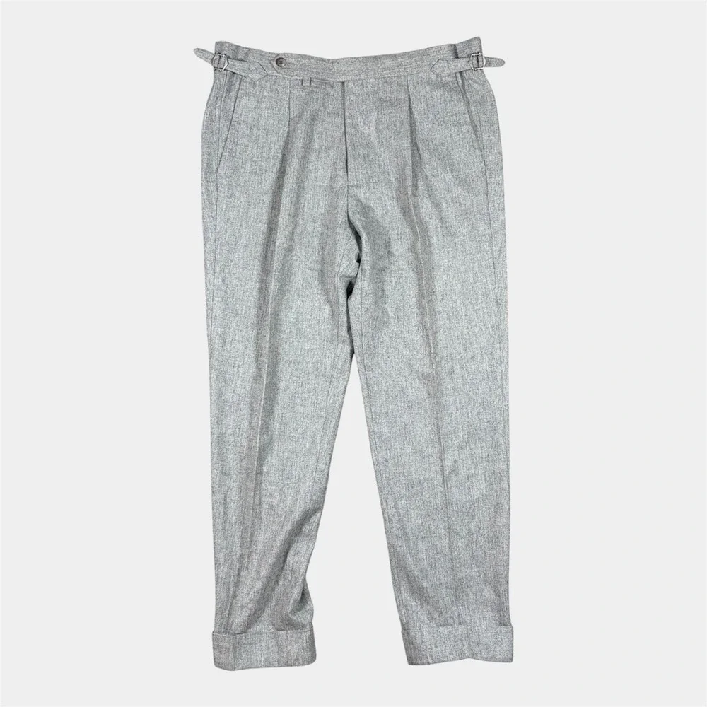 SuitSupply Gray Wool Vigo ZC Side Tab Dress Mens Pleated Pants Vitale Barberis